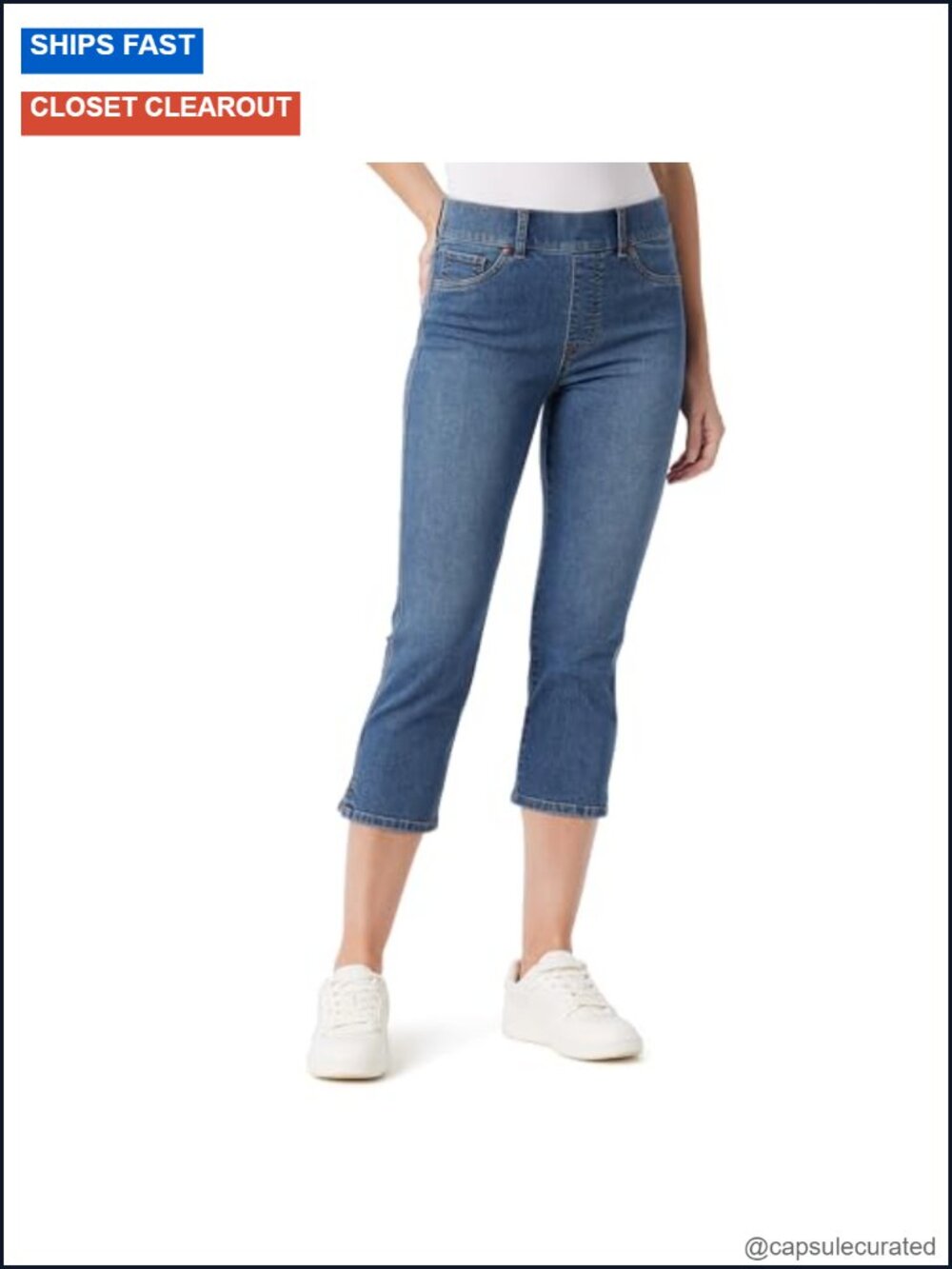 Pull On High Rise Capri Jeans Stretchable Spandex Blend